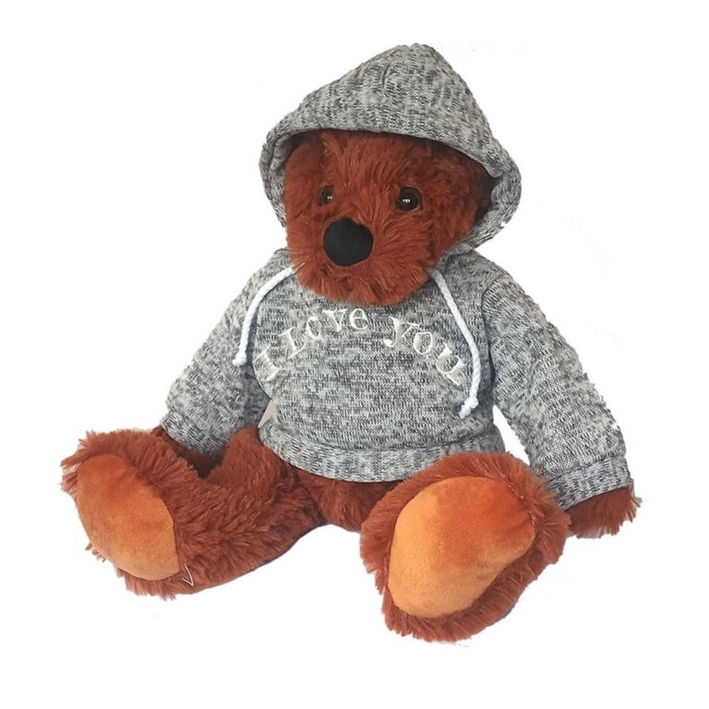 Cozy Brown Teddy Bear with Gray Hoodie